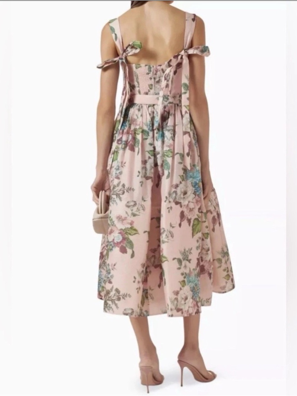 Zimmermann Matchmaker Pink Floral Silk Linen Tie Midi Dress - Picture 15 of 16